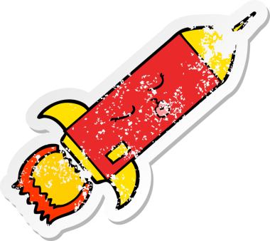 Bir insan tarafından çizilmiş karikatür roketinin sıkıntılı çıkartması