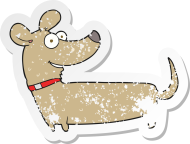 Bir insan tarafından çizilmiş mutlu bir köpeğin gerilmiş çıkartması.