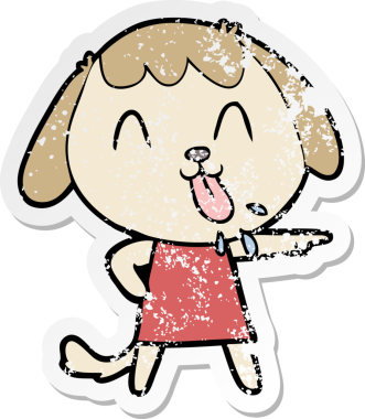 Bir insan tarafından çizilmiş şirin bir köpeğin sıkıntılı çıkartması.