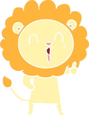 Gülen aslan düz renkli çizgi film bir insan tarafından çizildi.