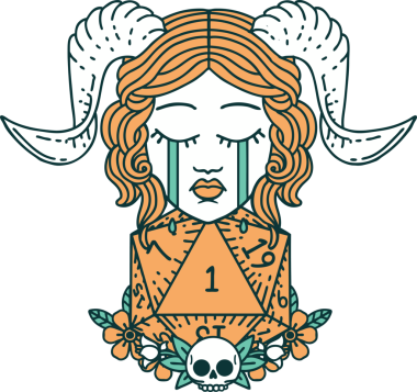 Retro Dövme Tarzı Hüzünlü döşeme Doğal bir d20 zar atışıyla bir insan tarafından çizilmiş