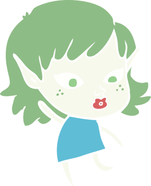 Bir insan tarafından çizilmiş düz renkli bir elf kızı.