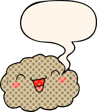 Bir insan tarafından çizilmiş çizgi roman tarzında konuşma baloncuğu olan mutlu çizgi film bulutu