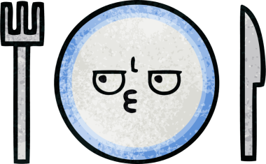 Bir insan tarafından çizilmiş yemek tabağının retro grunge deseni.