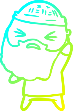 Bir insan tarafından çizilmiş sakallı bir çizgi film karakteri.