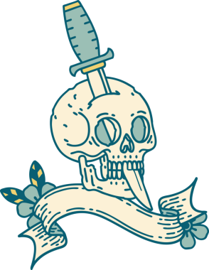 Bir insan tarafından çizilmiş geleneksel bir kafatası dövmesi.