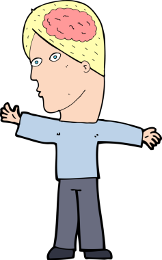 Bir insan tarafından çizilmiş beyni olan çizgi film adamı.