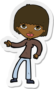 Bir insan tarafından çizilmiş bir karikatür kadının çıkartması.