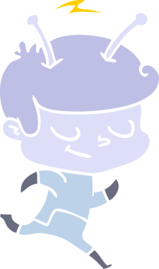 Bir insan tarafından çizilen düz renk çizgi film uzay adamı