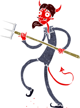 Bir insan tarafından çizilmiş dirgenli bir şeytan.