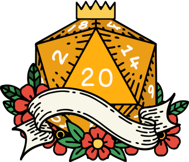 Retro Dövme Biçimi Doğal 20 D20 zar bir insan tarafından çizildi