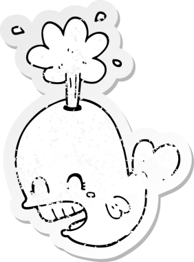 Bir insan tarafından çizilmiş, balina fışkırtan karikatür çıkartması.