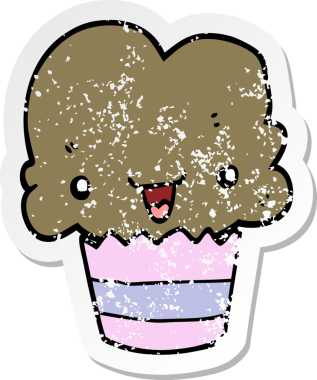 Bir insan tarafından çizilmiş karikatür kapkekinin sıkıntılı çıkartması.