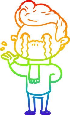 Gökkuşağı gradyan çizimi bir insan tarafından çizilmiş ağlayan bir karikatür adamı çiziyor.