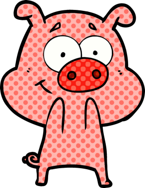 Bir insan tarafından çizilmiş mutlu çizgi film domuzu.