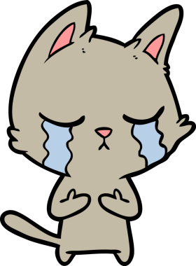 Bir insan tarafından çizilmiş ağlayan çizgi film kedisi.