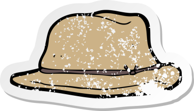 İnsan tarafından çizilmiş bir çizgi film şapkasının gerilimli retro çıkartması.