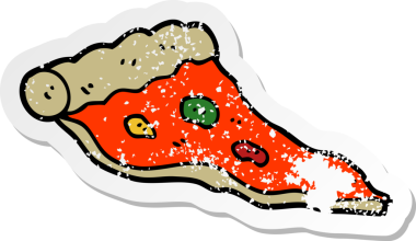 Bir insan tarafından çizilmiş bir pizzanın sıkıntılı çıkartması.