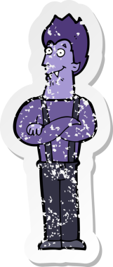 Bir insan tarafından çizilmiş mutlu vampir çizgi filminin gerilimli yapıştırması.