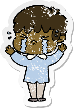 Bir insan tarafından çizilmiş, ağlayan bir çizgi film çocuğunun sıkıntılı çıkartması.