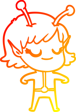 Bir insan tarafından çizilmiş gülümseyen uzaylı kız çizgi filmi.