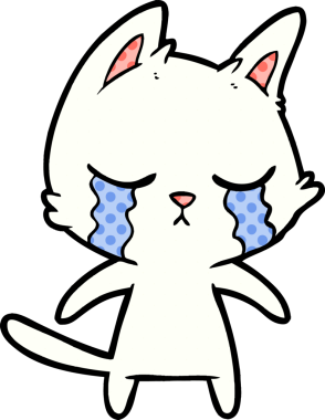 Bir insan tarafından çizilmiş ağlayan çizgi film kedisi.