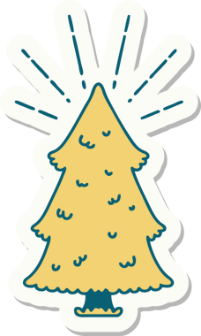 Bir insan tarafından çizilmiş çam ağacının dövme stili çıkartması.