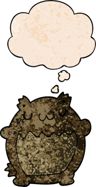 Bir insan tarafından çizilmiş grunge desenli düşünce baloncuklu çizgi film ayısı.