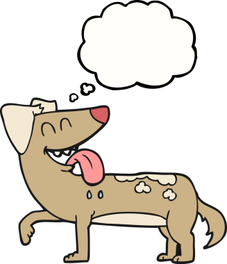 Bir insan tarafından çizilmiş serbest çizim balon karikatür soluyan köpek.