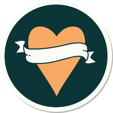 Bir insan tarafından çizilmiş geleneksel bir kalp ve bayrak stili dövme çıkartması.