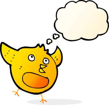 Bir insan tarafından çizilmiş düşünce baloncuklu mutlu kuş.