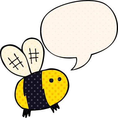 Bir insan tarafından çizilmiş çizgi roman tarzında konuşma balonu olan çizgi film arısı.