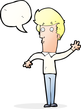 Bir insan tarafından çizilmiş konuşma baloncuğuyla sallanan sinirli bir adam.