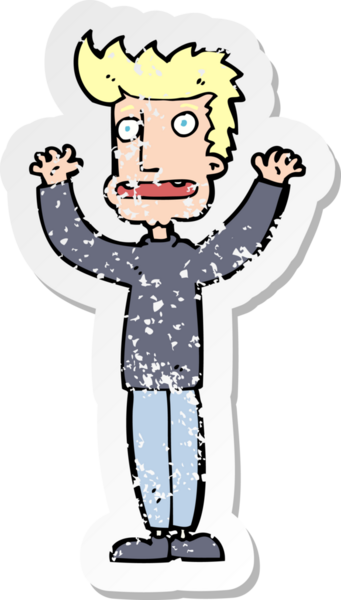 Bir çizgi filmin gerilimli retro yapıştırması bir insan tarafından çizilmiş stresli bir adam