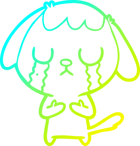 Bir insan tarafından çizilmiş ağlayan şirin bir köpeğin soğuk gradyan çizimi.