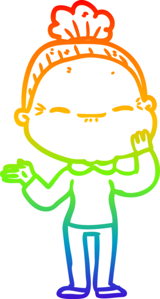 Gökkuşağı gradyan çizimi bir insan tarafından çizilmiş barışçıl yaşlı bir kadının çizimi