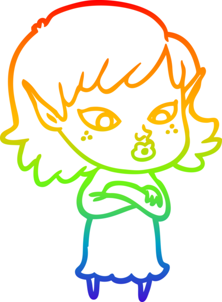 Gökkuşağı gradyan çizgisi bir insan tarafından çizilmiş güzel bir elf kızı çizimi