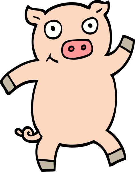 Bir insan tarafından çizilmiş el çizimi karikatür dans eden domuz.