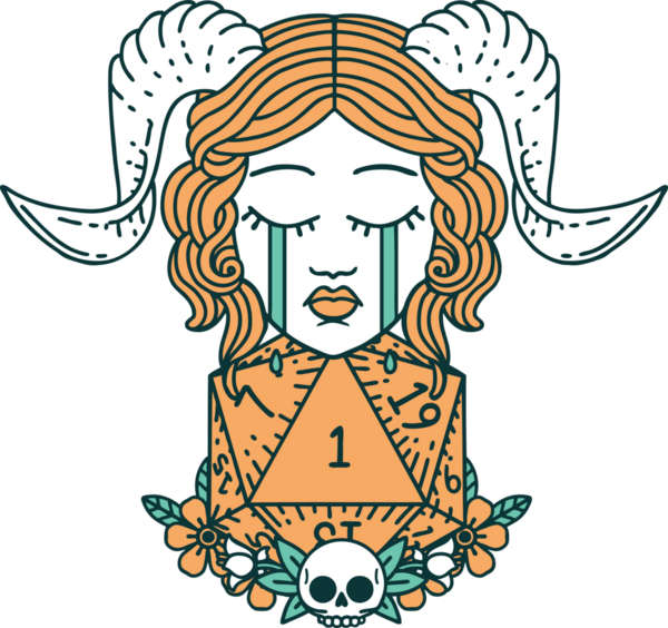 Retro Dövme Tarzı Hüzünlü döşeme Doğal bir d20 zar atışıyla bir insan tarafından çizilmiş