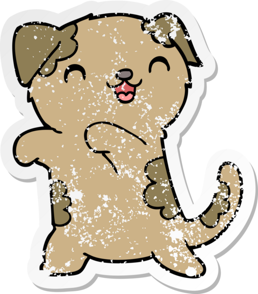 Bir insan tarafından çizilmiş şirin bir karikatür köpek yavrusunun sıkıntılı çıkartması.