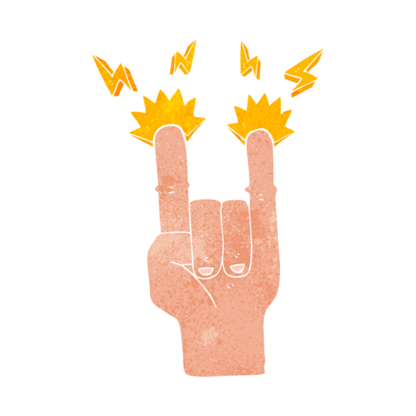 freehand retro cartoon hand making rock symbol drawn by a human