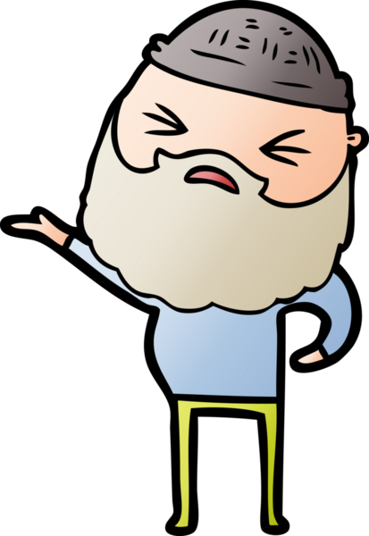 Bir insan tarafından çizilmiş sakallı bir çizgi film adamı.