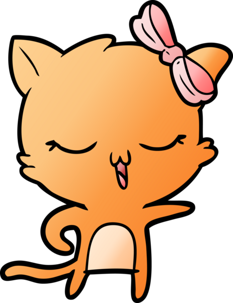 Bir insan tarafından çizilmiş kafasında yay olan çizgi film kedisi.