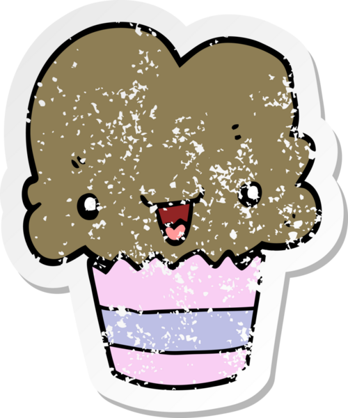 Bir insan tarafından çizilmiş karikatür kapkekinin sıkıntılı çıkartması.