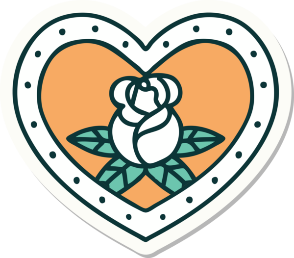 Geleneksel kalp stili dövme çıkartması ve bir insan tarafından çizilmiş çiçekler.