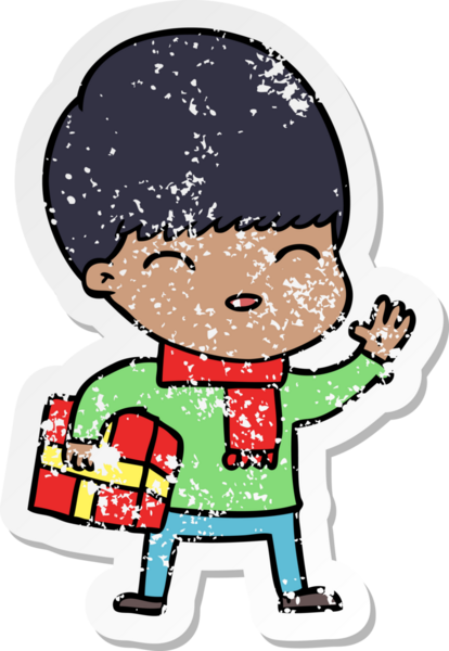 Bir insan tarafından çizilmiş mutlu çizgi film çocuğunun sıkıntılı çıkartması.