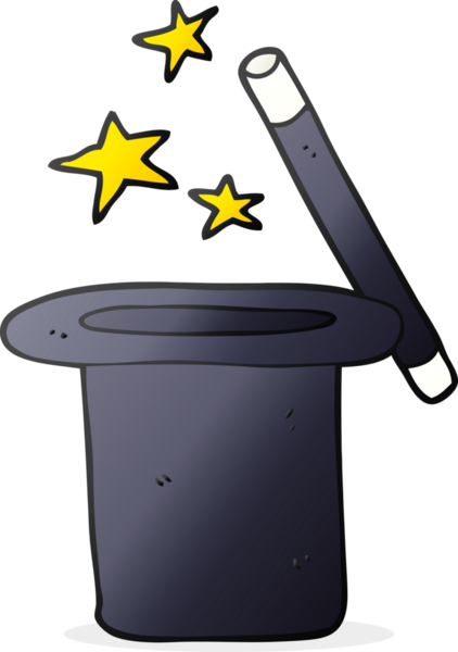 Bir insan tarafından çizilmiş serbest çizim çizgi film sihirbazının silindir şapkası