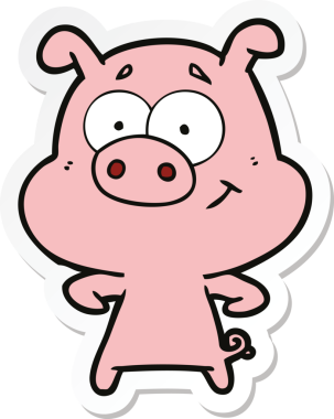 Bir insan tarafından çizilmiş mutlu çizgi film domuzu çıkartması.