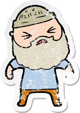 Bir insan tarafından çizilmiş sakallı bir çizgi film karakterinin sıkıntılı çıkartması.