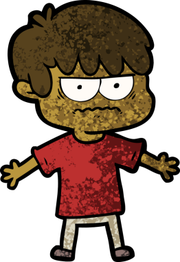 Bir insan tarafından çizilmiş sinirli çizgi film çocuğu.